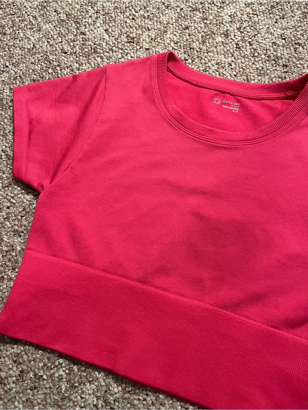 Offline by Aerie Hot Pink Active Crop Top Tee - Picture 3 of 6
